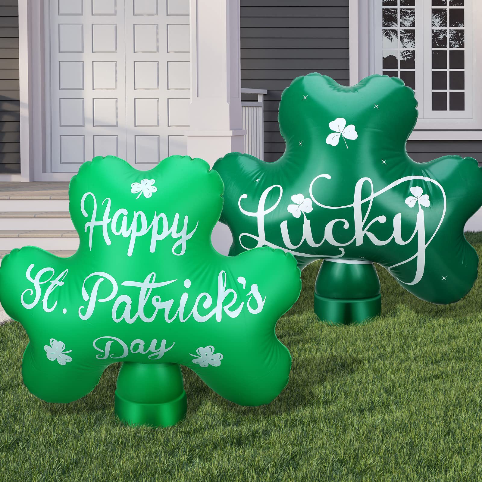 2 Pcs 24 Inch St Patricks Day Inflatable Decorations Inflatable Shamrock Outdoor Decoration Lucky Day Indoor Outdoor Blow Up Yard Garden Lawn Decor