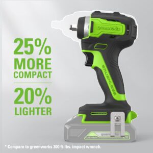 Greenworks 24V 3/8" Brushless Cordless Impact Wrench, 2.0Ah Battery and Compact Charger Included