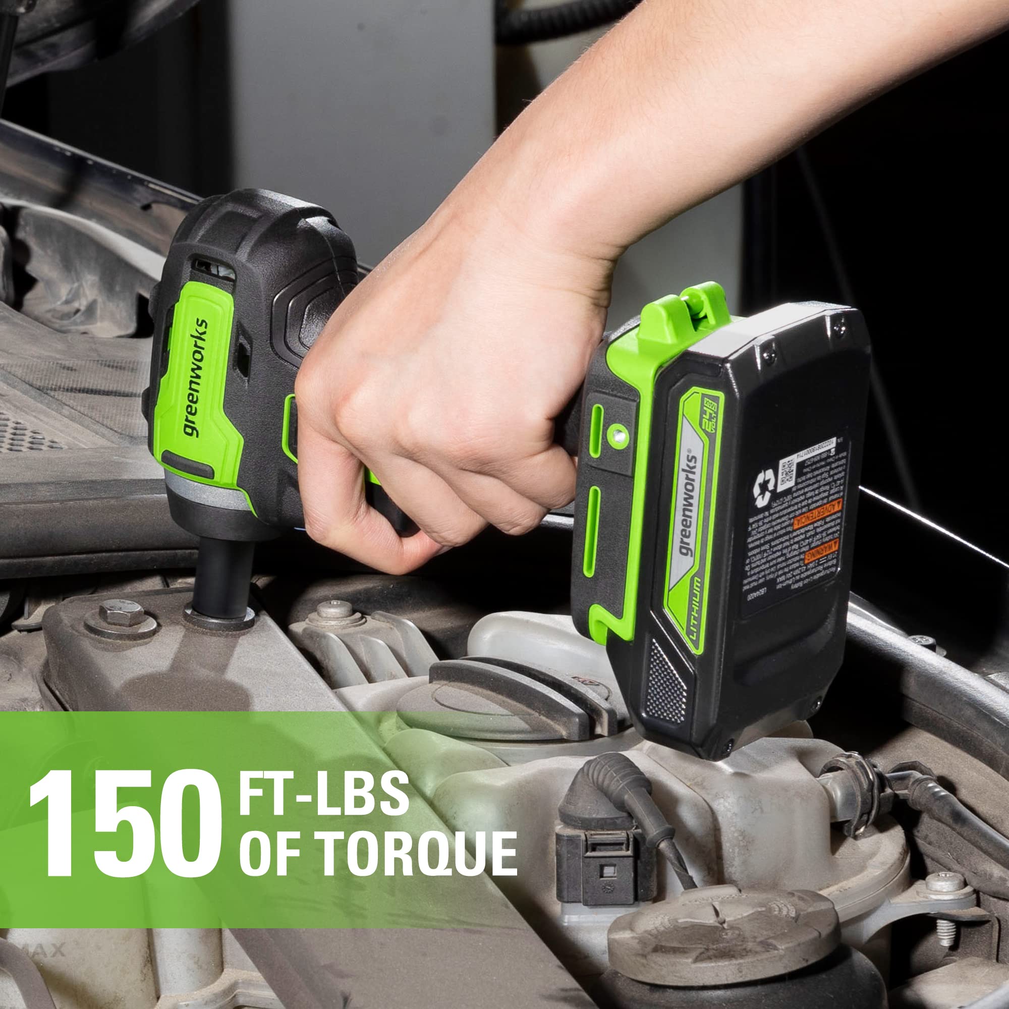 Greenworks 24V 3/8" Brushless Cordless Impact Wrench, 2.0Ah Battery and Compact Charger Included