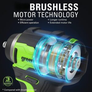 Greenworks 24V 3/8" Brushless Cordless Impact Wrench, 2.0Ah Battery and Compact Charger Included