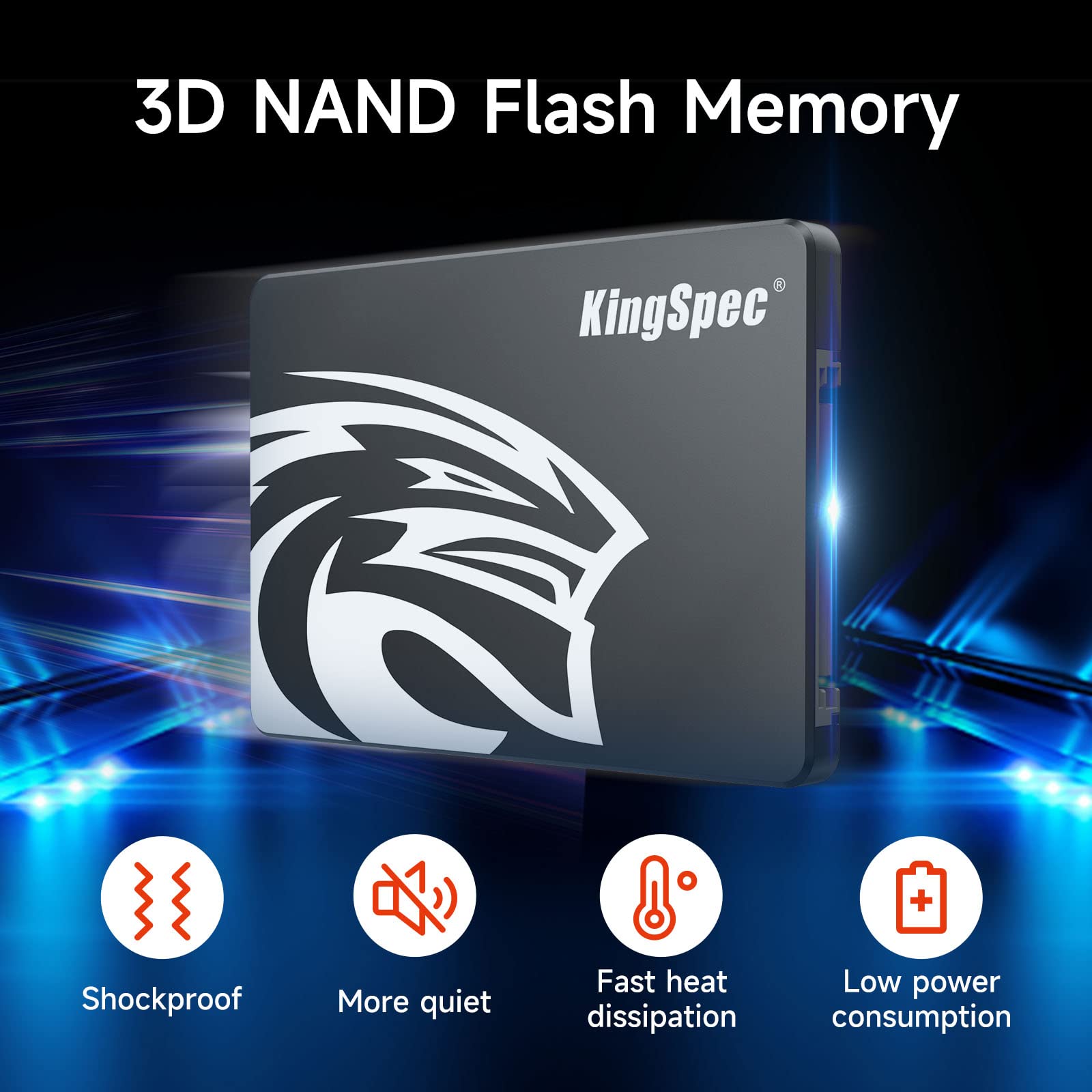 KingSpec 1TB SATA III SSD 6Gb/s, 2.5" SATA SSD with 3D NAND Flash, Internal Solid State Hard Drives, for Laptop and PC Desktop (R/W Speed up to 550/520 MB/s)