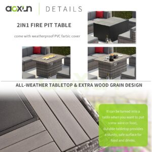 Aoxun 8PCS Patio Furniture Set with 40" Fire Pit Table Outdoor Sectional Sofa Set Wicker Furniture Set with Coffee Table (Grey Wicker)