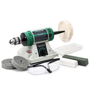 flyrivergo bench buffer, jewelry polisher, adjustable variable speed bench polisher, with 2 cotton wheels, 2 fiber wheels, 1 drill chuck and 1 set of polishing buffing wheel