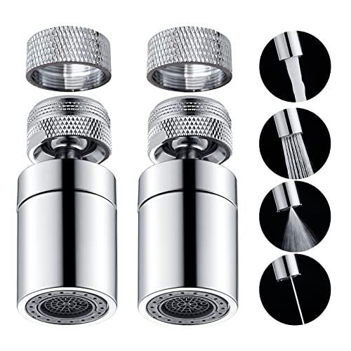 VAKITAP 2 Pack Solid Brass Kitchen Sink Faucet Aerator, Universal 4 Modes Faucet Extender Head Replacement Part, 360-Degree Swivel Faucet Aerator for Kitchen and Bathroom Male or Female Thread