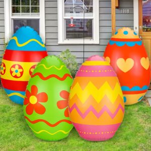 4 pcs 24 inch easter colorful egg inflatable outdoor decoration easter inflatable outdoor decorations for easter indoor outdoor blow up yard garden lawn decor (stylish)