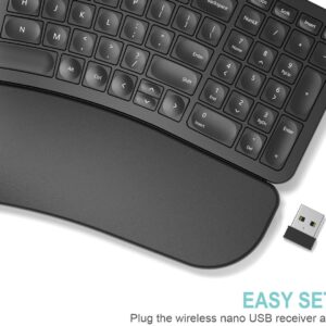 Arteck Split Ergonomic Keyboard with Cushioned Wrist and Palm Rest, 2.4G USB Wireless Comfortable Natural Ergonomic Split Keyboard, for Windows Computer Desktop Laptop