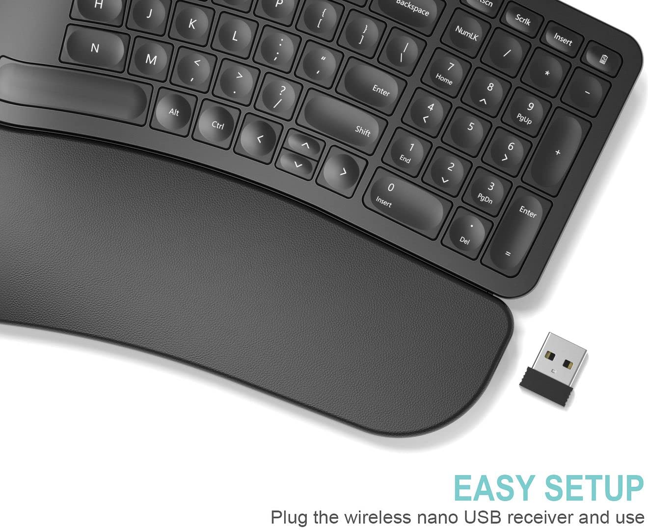 Arteck Split Ergonomic Keyboard with Cushioned Wrist and Palm Rest, 2.4G USB Wireless Comfortable Natural Ergonomic Split Keyboard, for Windows Computer Desktop Laptop