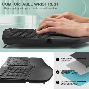 Arteck Split Ergonomic Keyboard with Cushioned Wrist and Palm Rest, 2.4G USB Wireless Comfortable Natural Ergonomic Split Keyboard, for Windows Computer Desktop Laptop