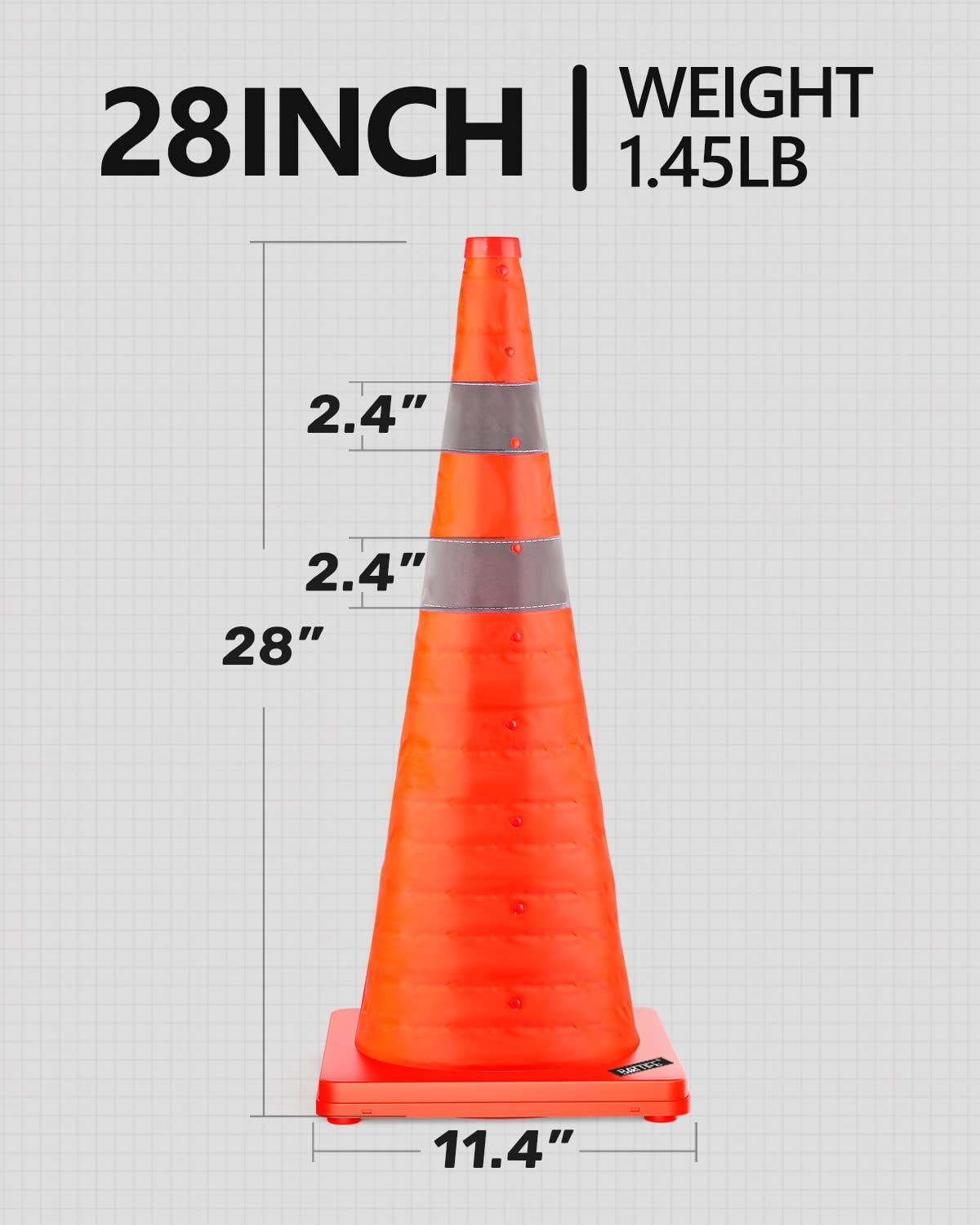 [4 Pack] BATTIFE 28 inch Collapsible Traffic Cones, Multi Purpose Orange Safety Cones with Reflective Collar, for Driving Practice and Road Parking