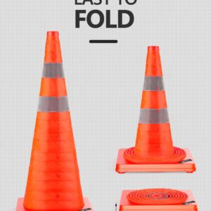 [4 Pack] BATTIFE 28 inch Collapsible Traffic Cones, Multi Purpose Orange Safety Cones with Reflective Collar, for Driving Practice and Road Parking