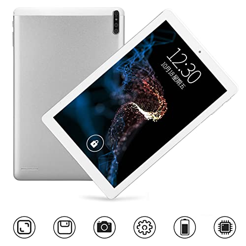 CHICIRIS Silver Tablet, IPS Screen HD Tablet Octa Core 2.5Ghz CPU 100240V for Home (US Plug)