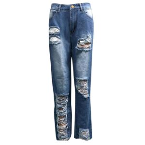 maiyifu-gj women destroyed raw hem jeans high waisted ripped loose boyfriend denim pants distressed ankle washed jean trousers (dark blue,x-large)