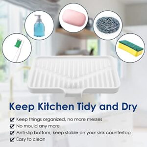 Delimux Silicone Soap Tray for Kitchen Sink Tray 10*5 Inch Sink Sponge Holder with Drain Spout