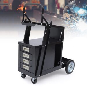 Welding Cart 4 Drawer Cabinet, Portable Rolling Welding Cart Mig Tig Arc Welder Cart Plasma Cutter Tank Storage Heavy Duty Rolling Workshop Organizer with 2 Safety Chains