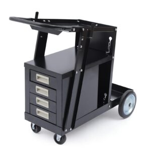 Welding Cart 4 Drawer Cabinet, Portable Rolling Welding Cart Mig Tig Arc Welder Cart Plasma Cutter Tank Storage Heavy Duty Rolling Workshop Organizer with 2 Safety Chains