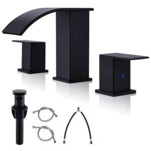 bravebar black waterfall bathroom faucet 3 holes - 8inch widespread bathroom sink faucet | two handles lavatory vanity sink faucets with pop-up drain assembly & supply lines matte black