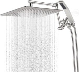 g-promise all metal 12 inch rainfall shower head with handheld spray combo| 3 settings diverter|adjustable extension arm with lock joints |71 inches stainless steel hose (brushed nickel)