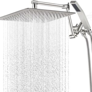 G-Promise All Metal 12 Inch Rainfall Shower Head with Handheld Spray Combo| 3 Settings Diverter|Adjustable Extension Arm with Lock Joints |71 Inches Stainless Steel Hose (Brushed Nickel)