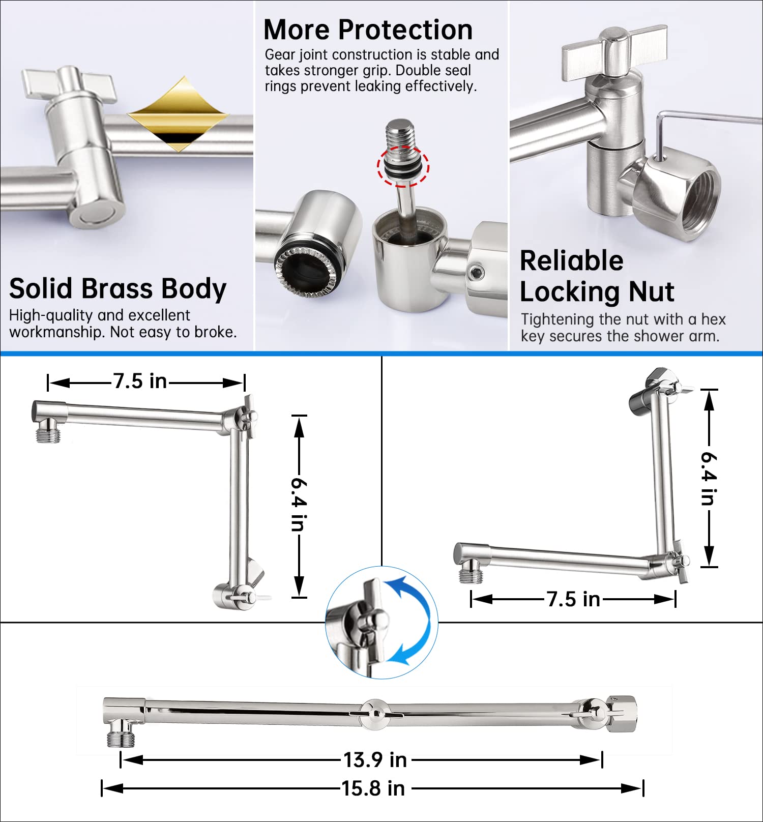 G-Promise All Metal 12 Inch Rainfall Shower Head with Handheld Spray Combo| 3 Settings Diverter|Adjustable Extension Arm with Lock Joints |71 Inches Stainless Steel Hose (Brushed Nickel)