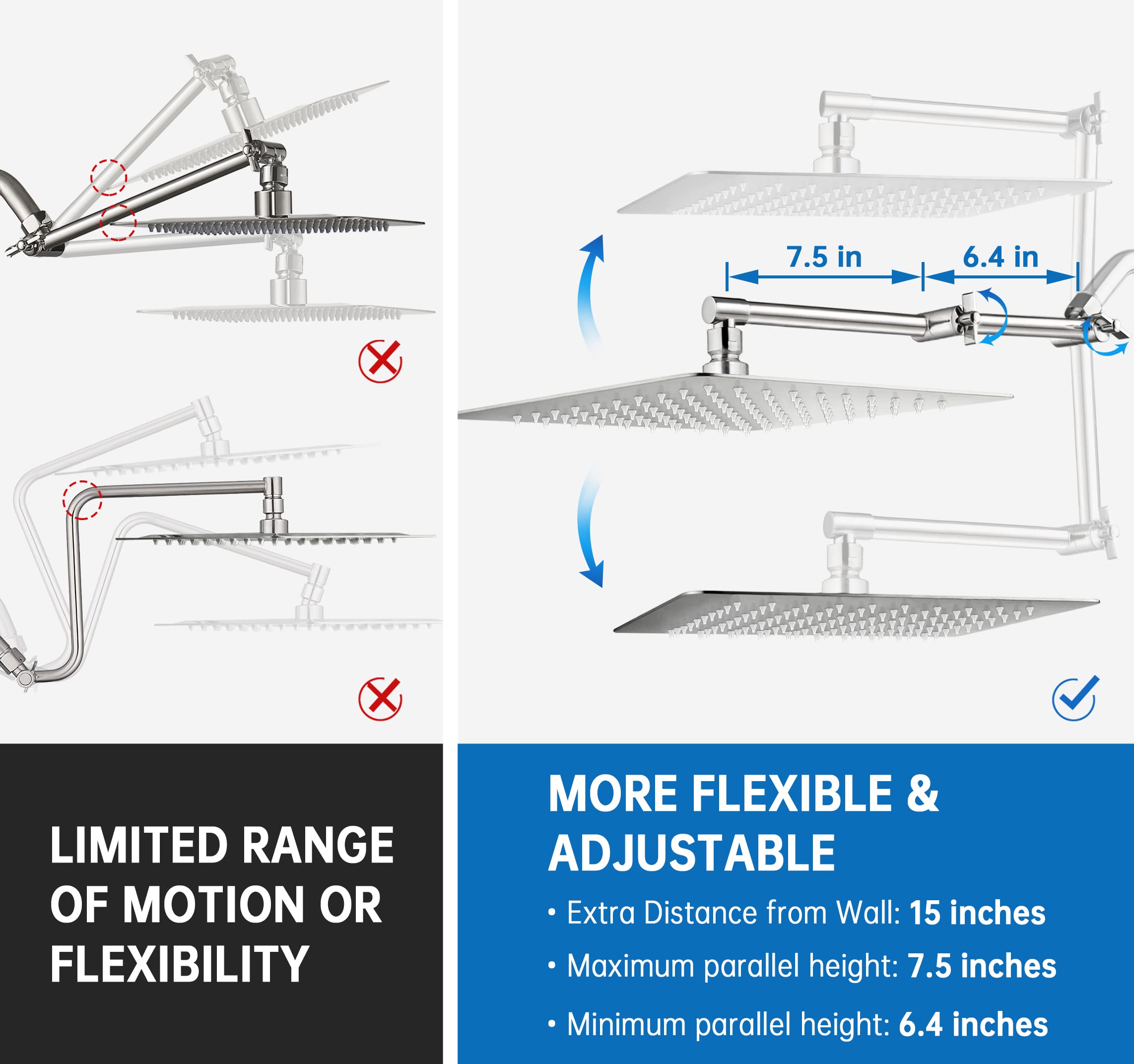 G-Promise All Metal 12 Inch Rainfall Shower Head with Handheld Spray Combo| 3 Settings Diverter|Adjustable Extension Arm with Lock Joints |71 Inches Stainless Steel Hose (Brushed Nickel)