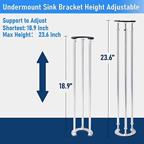 Ganggend Undermount Sink Brackets, Stainless Steel Kitchen Sink Height Adjustable Legs(18.9"-23.6"), Sink Repair Kit Easy Installation, Kitchen Sinks Undermount for Kitchen, Bathroom