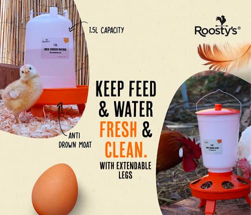 Roosty's Chick Feeder and Waterer Kit, Chicken Feeder and Waterer Set, 1.5kg Poultry Feeder and 1.5L Chick Waterer - Baby Chick Feeder, Baby Chick Waterer, Chicken Starter Kit, Baby Chicken Supplies