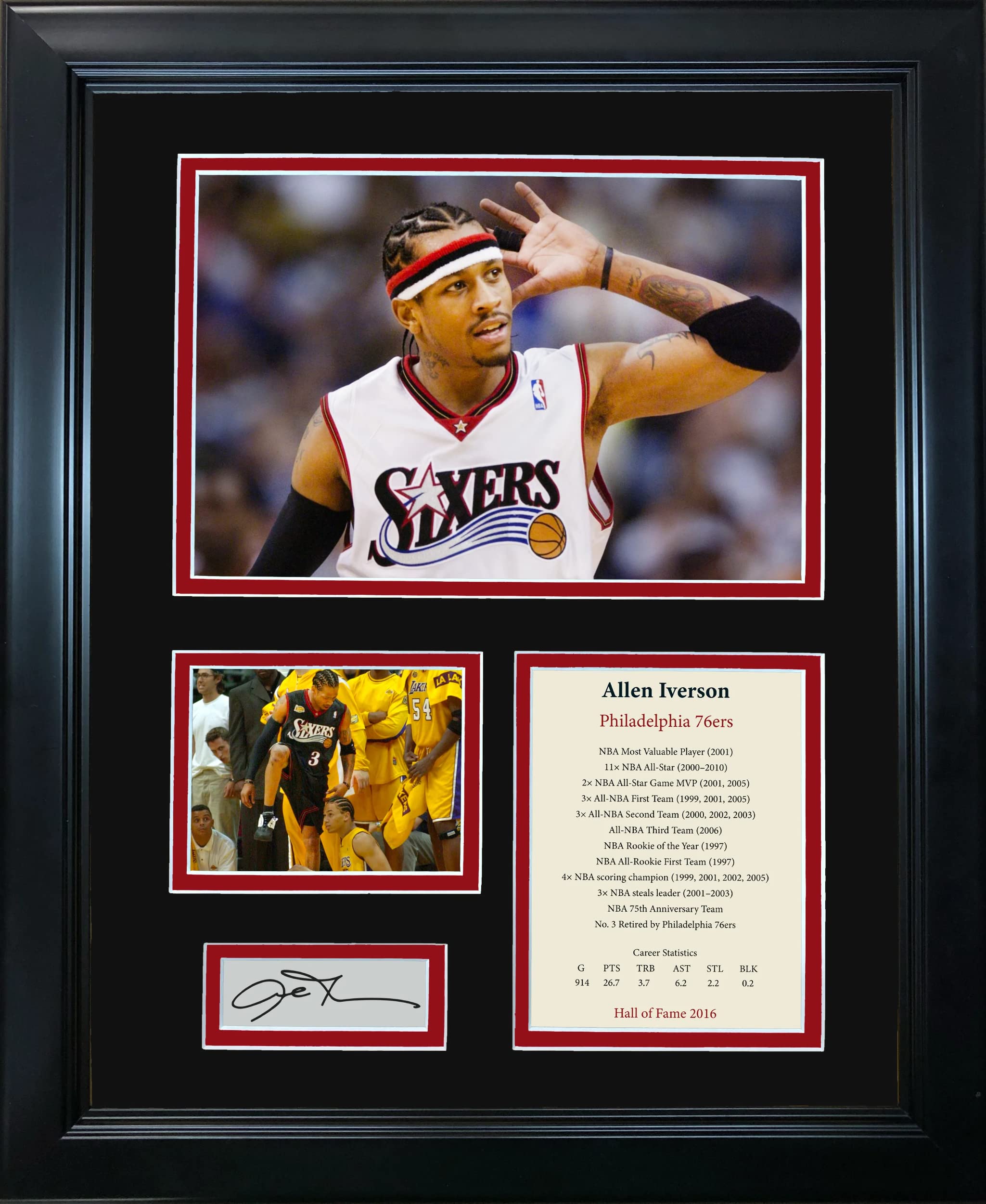 Framed Allen Iverson Hall of Fame Facsimile Laser Engraved Signature Auto Philadelphia 76ers Basketball 12"x15" Photo Collage