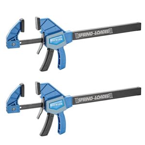 2-pack spring-loaded one-handed 10” bar clamp – trigger clamp leaves other hand free to position parts – pistol grip woodworking clamps closes jaws for one-handed clamping – nylon quick clamps