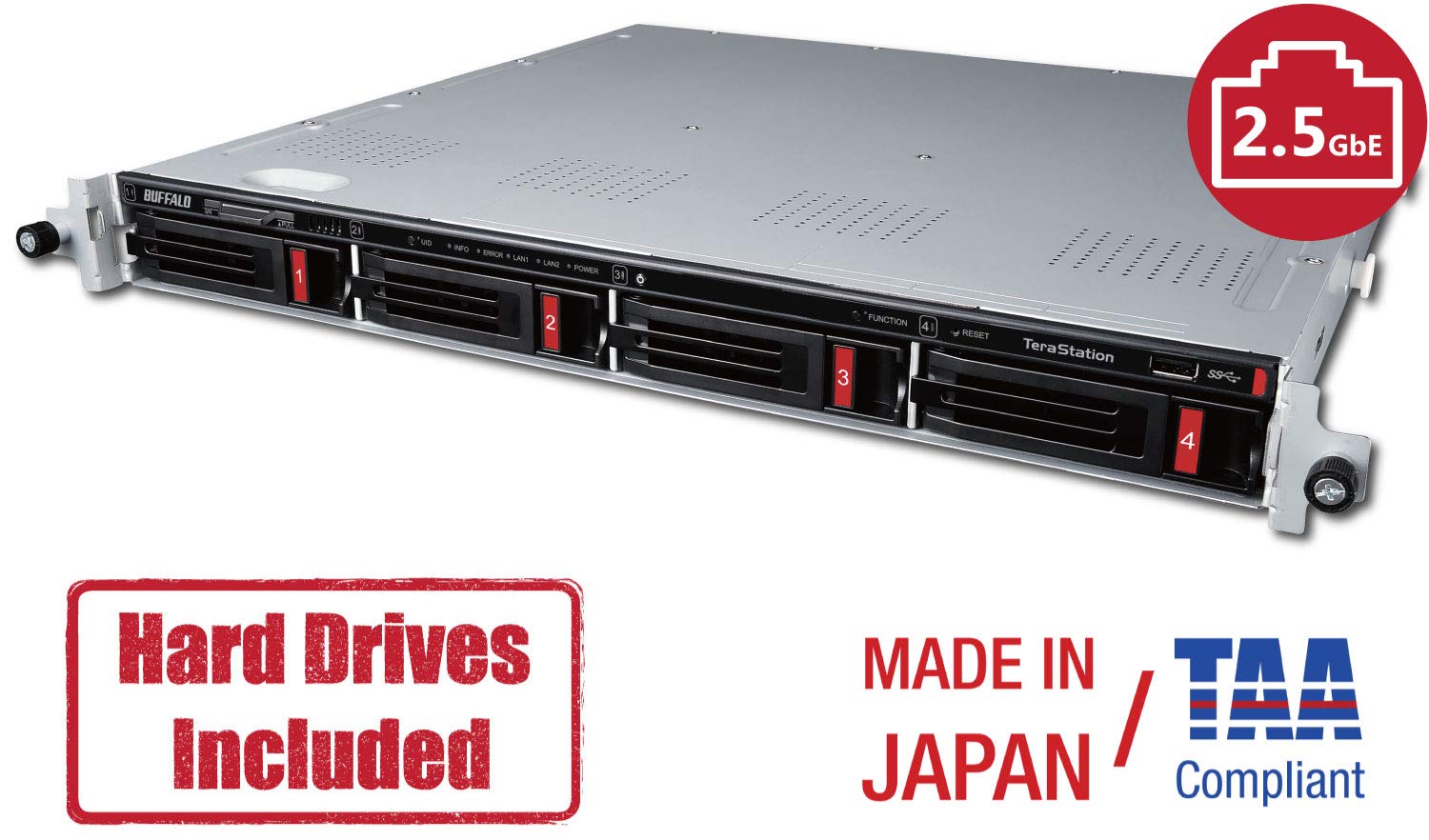 BUFFALO TeraStation Essentials 4-Bay Rackmount NAS 32TB (4x8TB) with HDD Hard Drives Included 2.5GBE / Computer Network Attached Storage/Private Cloud/NAS Storage/Network Storage/File Server