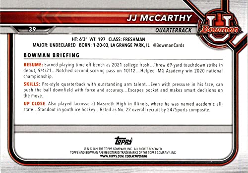 2022 Bowman University #39 JJ McCarthy Paper NM-MT Michigan Wolverines Football