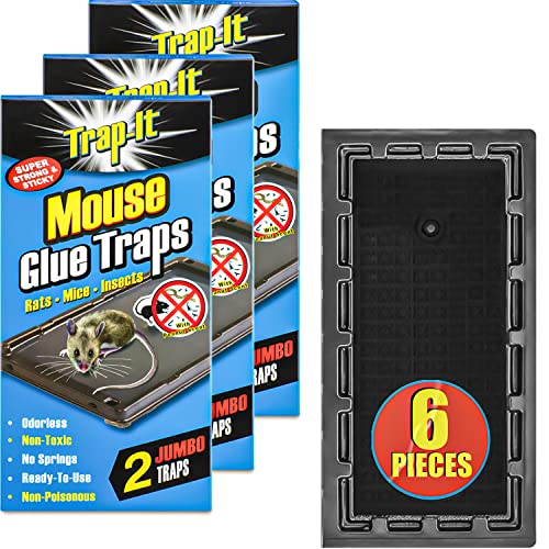 SteadMax 6 Large Glue Traps with Enhanced Stickiness, Professional Strength Mouse Traps, Ready-to-Use, for Rats, Mice and Pests (6 Pack)