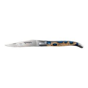 laguiole en aubrac handmade double plates folding pocket knife, 4.8-in (12cm), cactus blue handle, stainless steel shiny bolsters