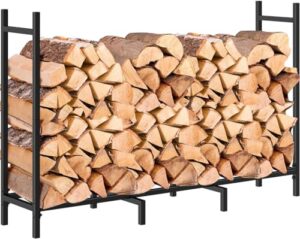 nananardoso 4ft firewood rack outdoor fire wood holder for fireplace wood storage, bottom widening, heavy duty fire log stacker stand for indoor fireplace metal lumber storage carrier organizer
