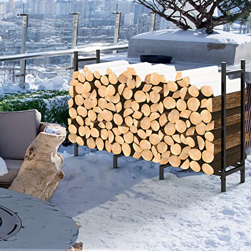 NANANARDOSO 4ft Firewood Rack Outdoor Fire wood Holder for Fireplace Wood Storage, Bottom Widening, Heavy Duty Fire Log Stacker Stand for Indoor Fireplace Metal Lumber Storage Carrier Organizer