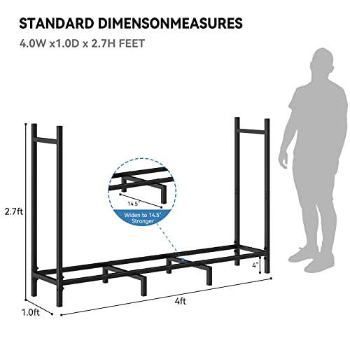 NANANARDOSO 4ft Firewood Rack Outdoor Fire wood Holder for Fireplace Wood Storage, Bottom Widening, Heavy Duty Fire Log Stacker Stand for Indoor Fireplace Metal Lumber Storage Carrier Organizer