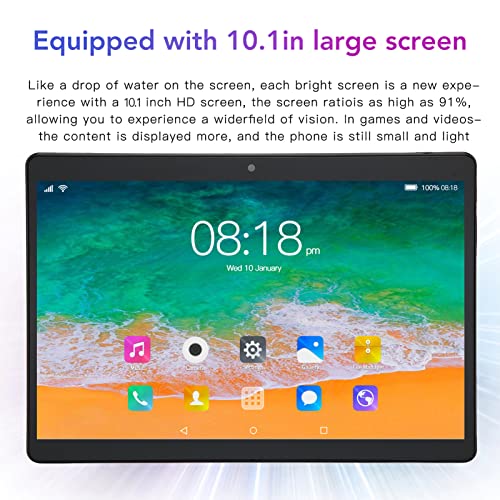 10.1in Tablet for Android12, 5G WiFi, HD Calling Tablet 6GB 128GB, Front 200W Rear 500W 1960x1080 IPS Screen ，10 Core 8800mAh (Black)