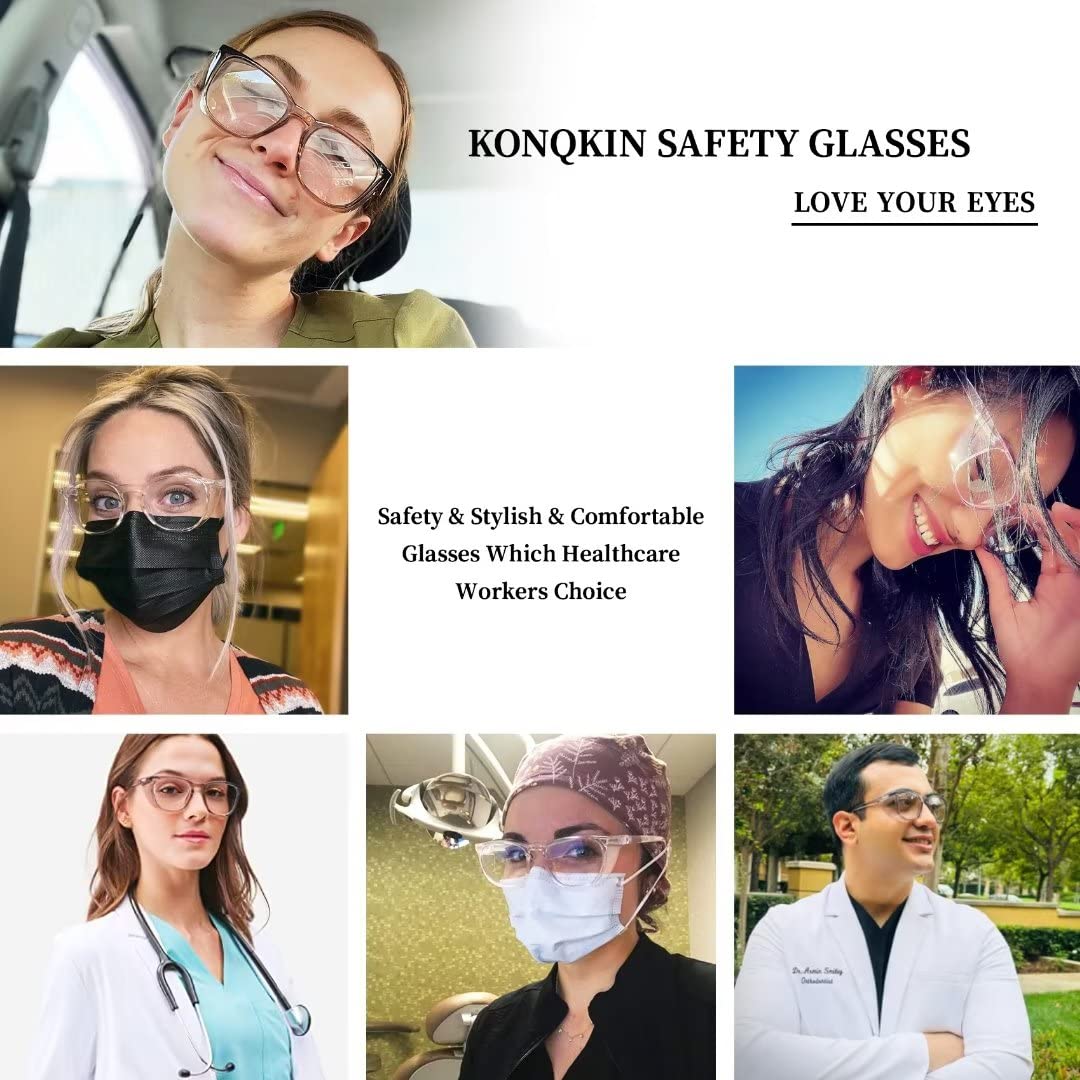 konqkin Safety glasses Goggles Nurses Protective Eyewear - Anti Fog Square Frame Stylish Clear Glasses for Women Men (gery clear douhua)