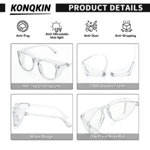 konqkin Safety glasses Goggles Nurses Protective Eyewear - Anti Fog Square Frame Stylish Clear Glasses for Women Men (gery clear douhua)