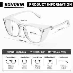 konqkin Safety glasses Goggles Nurses Protective Eyewear - Anti Fog Square Frame Stylish Clear Glasses for Women Men (gery clear douhua)