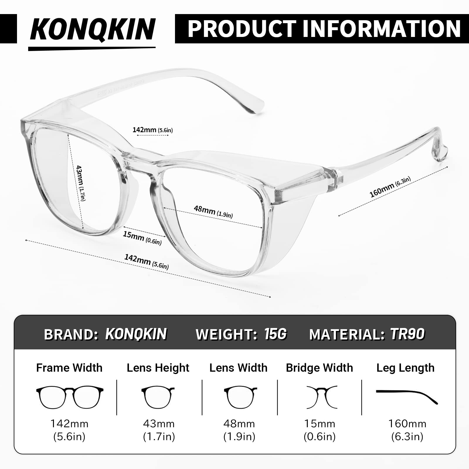 konqkin Safety glasses Goggles Nurses Protective Eyewear - Anti Fog Square Frame Stylish Clear Glasses for Women Men (gery clear douhua)