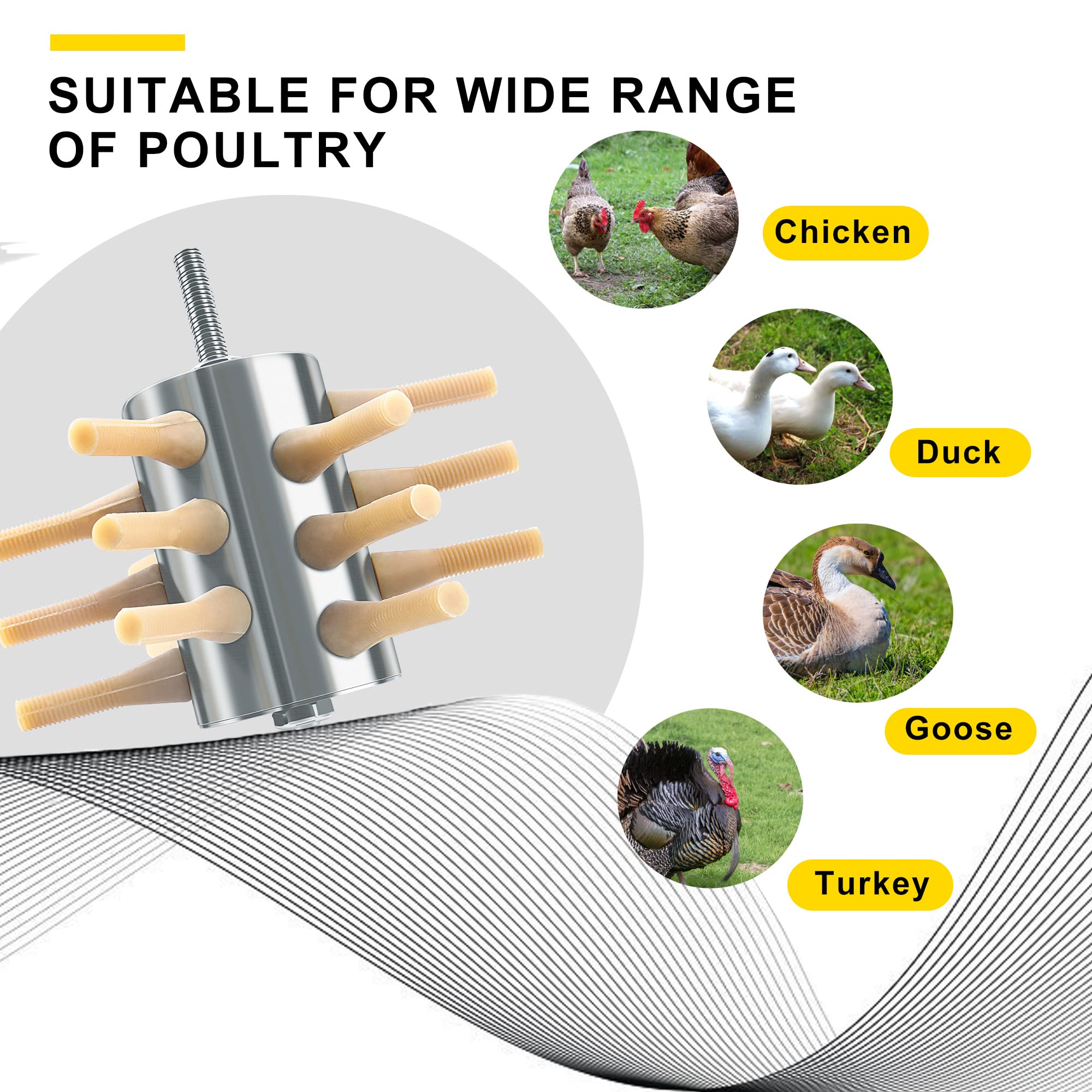 ZenxyHoC Chicken Plucker Drill Attachment, 3/8" MPT Shank Stainless Steel Chicken Plucker Machine, 18 Soft Fingers Poultry Defeathering Machine for Chicken Turkey Pheasant