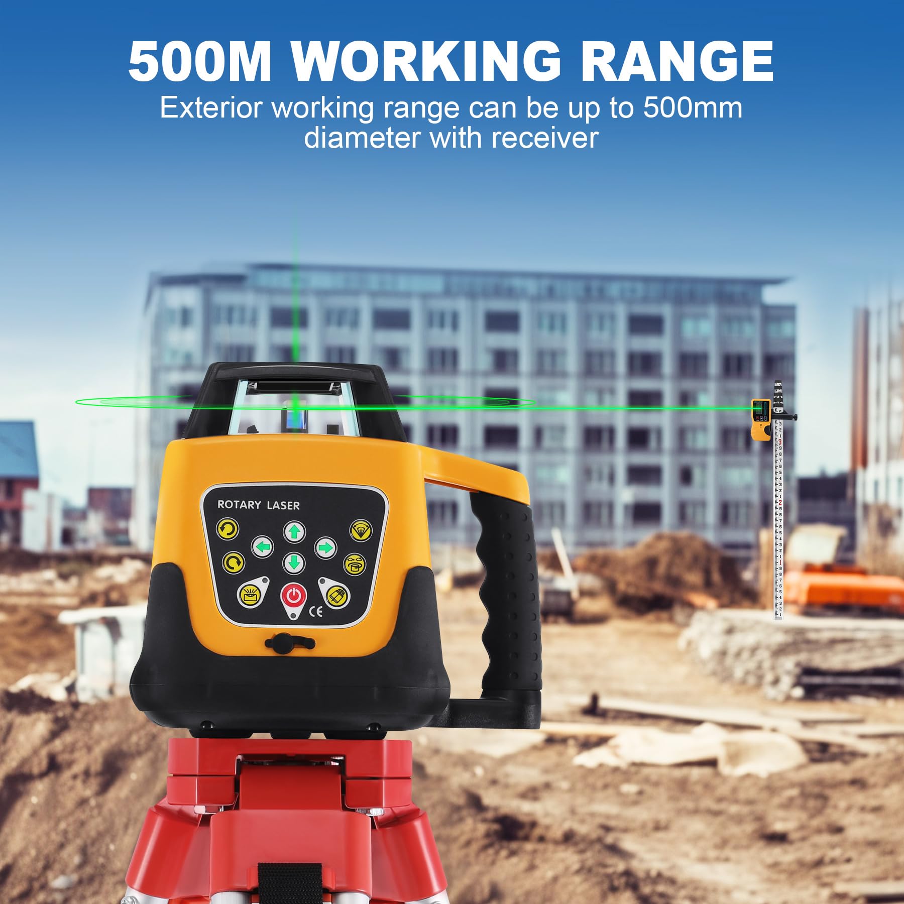 Iglobalbuy Automatic Self Leveling Green Rotary Laser Level 500m Range Kit with Surveying Tripod and Aluminum Grade Rod 16.4 Feet, Leveling Rotating Transit Laser Level Green Beam for Construction