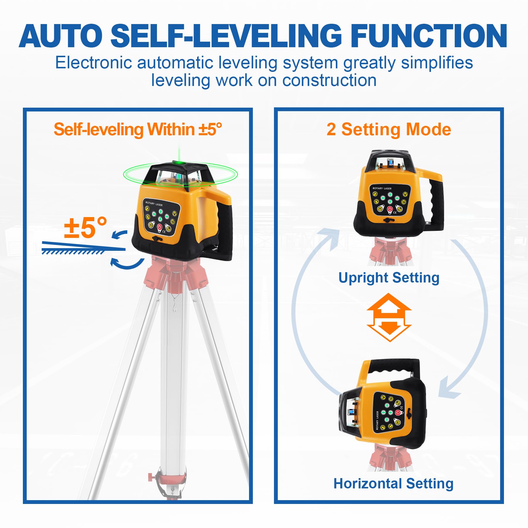 Iglobalbuy Automatic Self Leveling Green Rotary Laser Level 500m Range Kit with Surveying Tripod and Aluminum Grade Rod 16.4 Feet, Leveling Rotating Transit Laser Level Green Beam for Construction