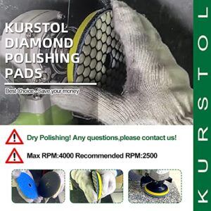 KURSTOL Dry Diamond Polishing Pads Set - 7pcs 4"/100mm Grits #100 Countertop Polishing Pads for Granite Quartz Stone Marble Floor