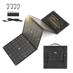 kauwox 60w portable solar panel, 23% high efficiency,usb qc 5v 3.0a&usb type-c 5v 2.4a&dc 18v power output interface ，ip65 water & dustproof design for phones, tablets, digital cameras,camping