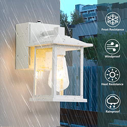 OUPAVOCS Outdoor Lights with GFCI Outlet, Dusk to Dawn Front Porch Lights, Waterproof Exterior Light Fixture, Mate White Outdoor Wall Sconce Wall Mount Outside Patio Lights for House, Garage