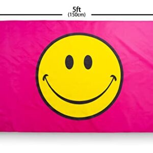 DANF 3x5 FT Pink Happy Face Flag Smile Flags Banner with Two Brass Grommets, Fade Resistant, Canvas Header Tapestry for Home Decor