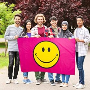 DANF 3x5 FT Pink Happy Face Flag Smile Flags Banner with Two Brass Grommets, Fade Resistant, Canvas Header Tapestry for Home Decor