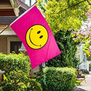 DANF 3x5 FT Pink Happy Face Flag Smile Flags Banner with Two Brass Grommets, Fade Resistant, Canvas Header Tapestry for Home Decor