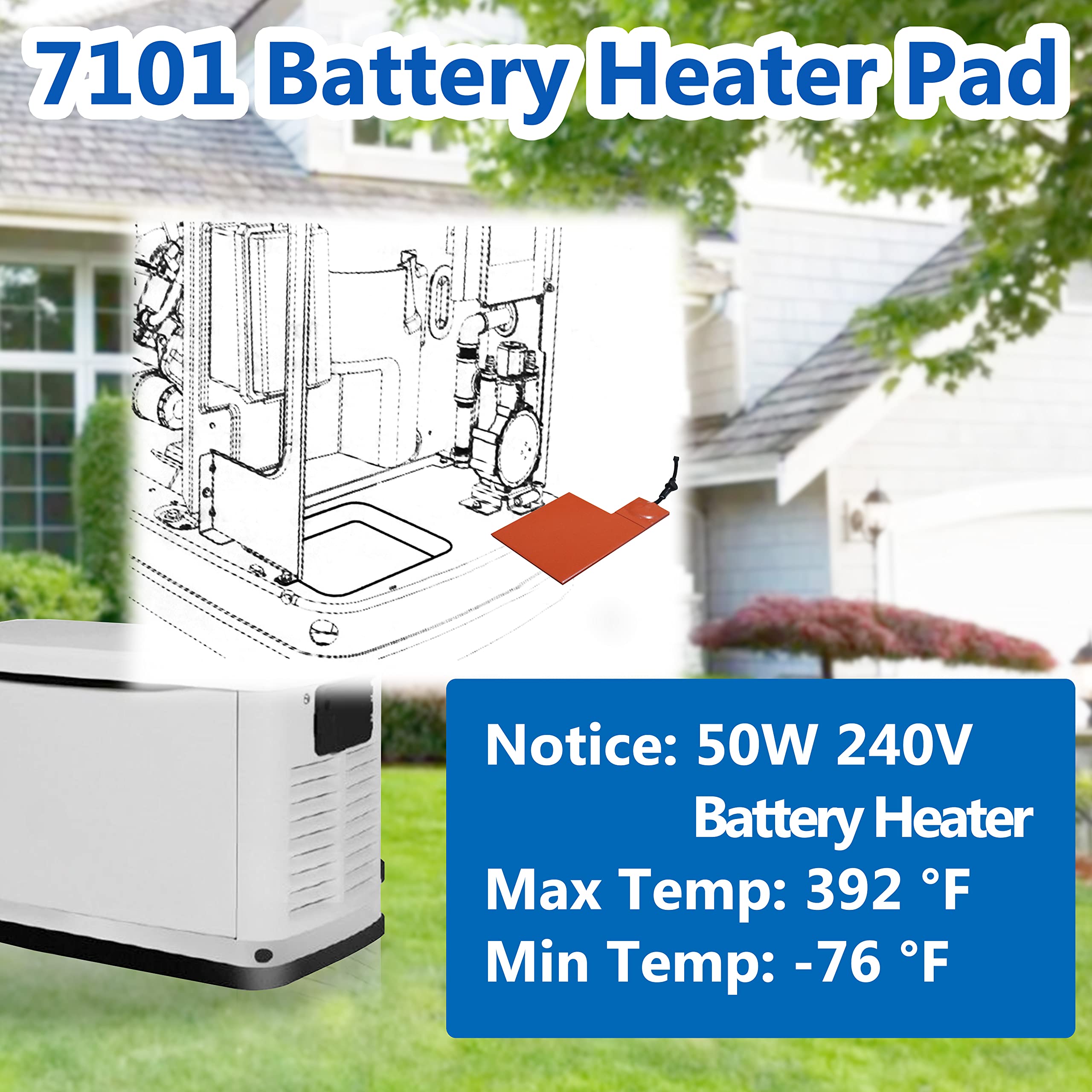 RDIYIN 7101 Battery Heater Pad Replacement for Generac ,Compatible with 9kW - 22kW Air Cooled Standby Generators , Orange